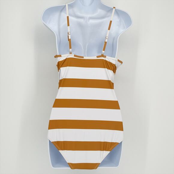Swimsuit One Piece Halter Large Stripe in Dark Yellow and White Size Medium - Picture 4 of 4